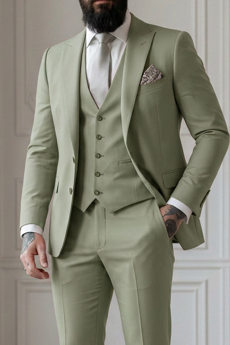 Traje clásico de tres piezas para hombre, de una fila de botones y un botón