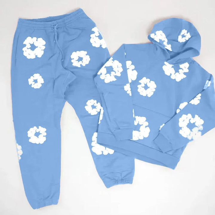 Denim Tears Printed Tracksuit Set for Men & Women – Casual Streetwear Outfit Light Blue suit