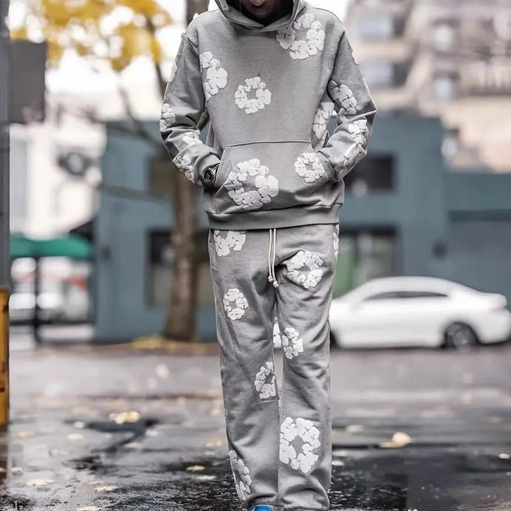 Denim Tears Printed Tracksuit Set for Men & Women – Casual Streetwear Outfit Grey suit