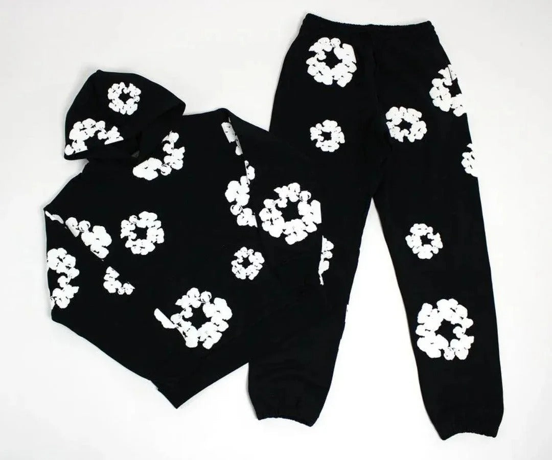 Denim Tears Printed Tracksuit Set for Men & Women – Casual Streetwear Outfit Black suit