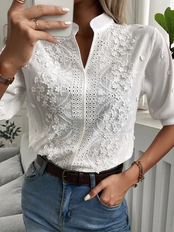 Women's Stylish V-Neck Lace Top-The Yellow Prime