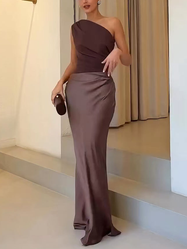 Emily | Women's One Shoulder Maxi Dress for Parties-The Yellow Prime