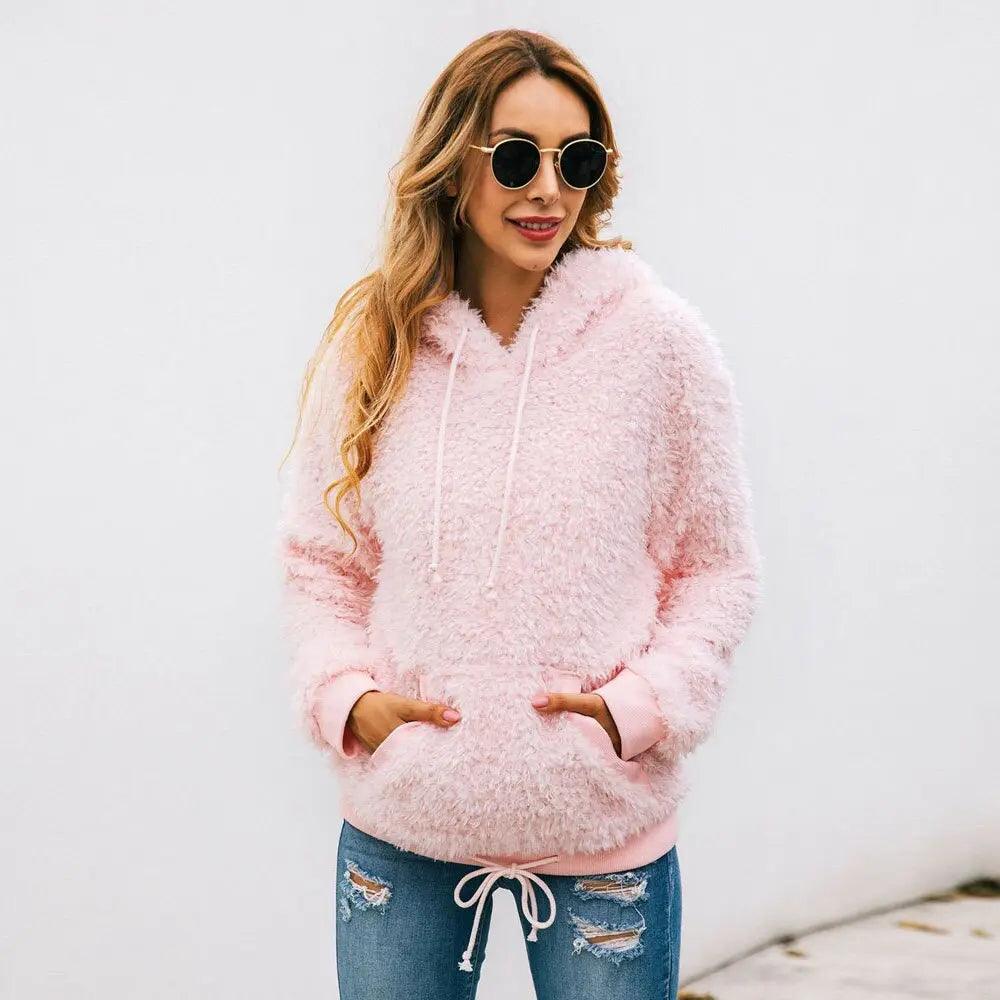 Sudadera con capucha de forro polar para mujer, con capucha y bolsillo tipo canguro