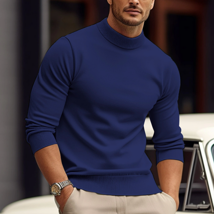 Men's Soft Classic Slim Mock Neck Cotton Casual Sweater