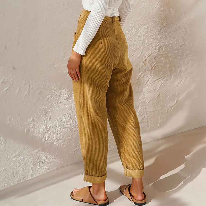 Women's Loose High Waist Corduroy Pants-The Yellow Prime
