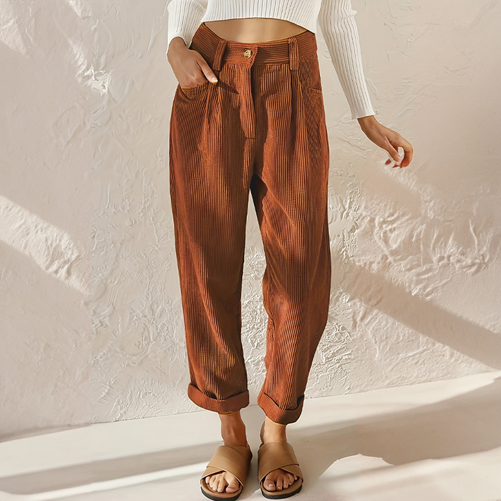 Women's Loose High Waist Corduroy Pants-The Yellow Prime