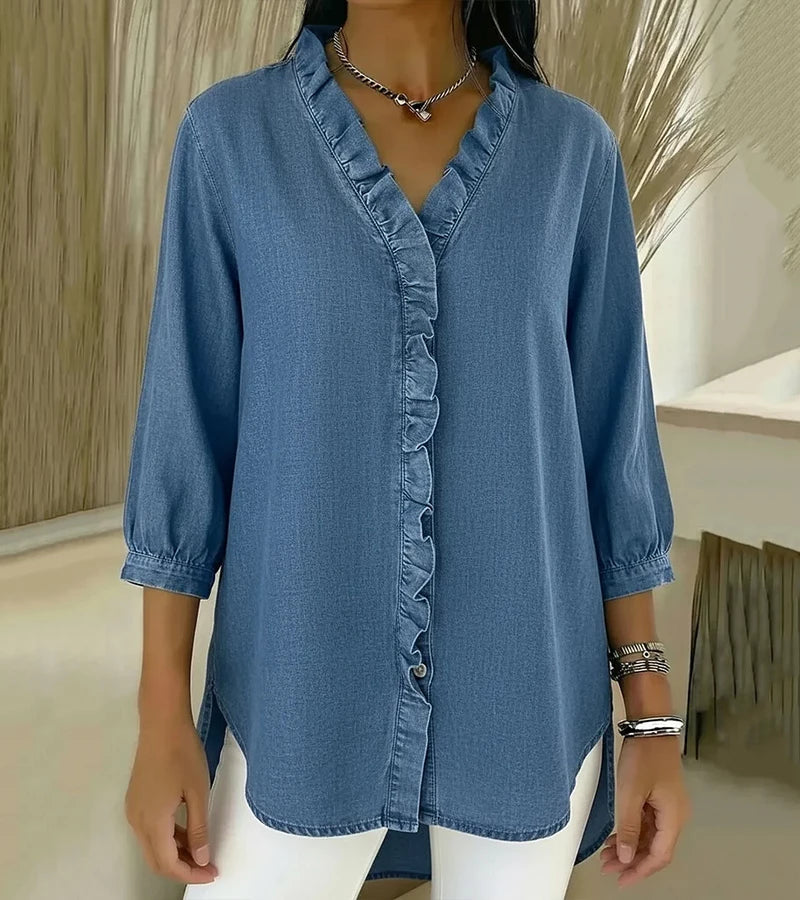 Abigail | Women's Elegant Denim Blouse-The Yellow Prime