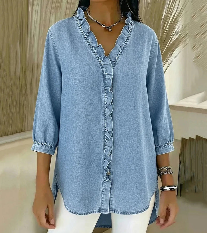 Abigail | Women's Elegant Denim Blouse-The Yellow Prime