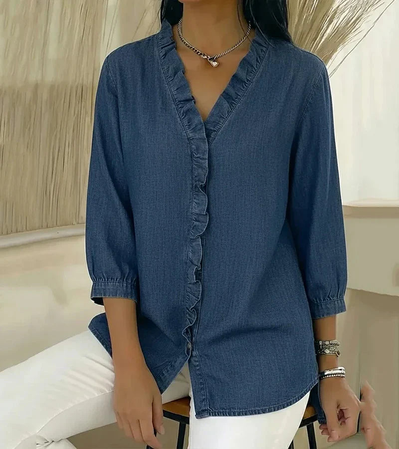 Abigail | Women's Elegant Denim Blouse-The Yellow Prime