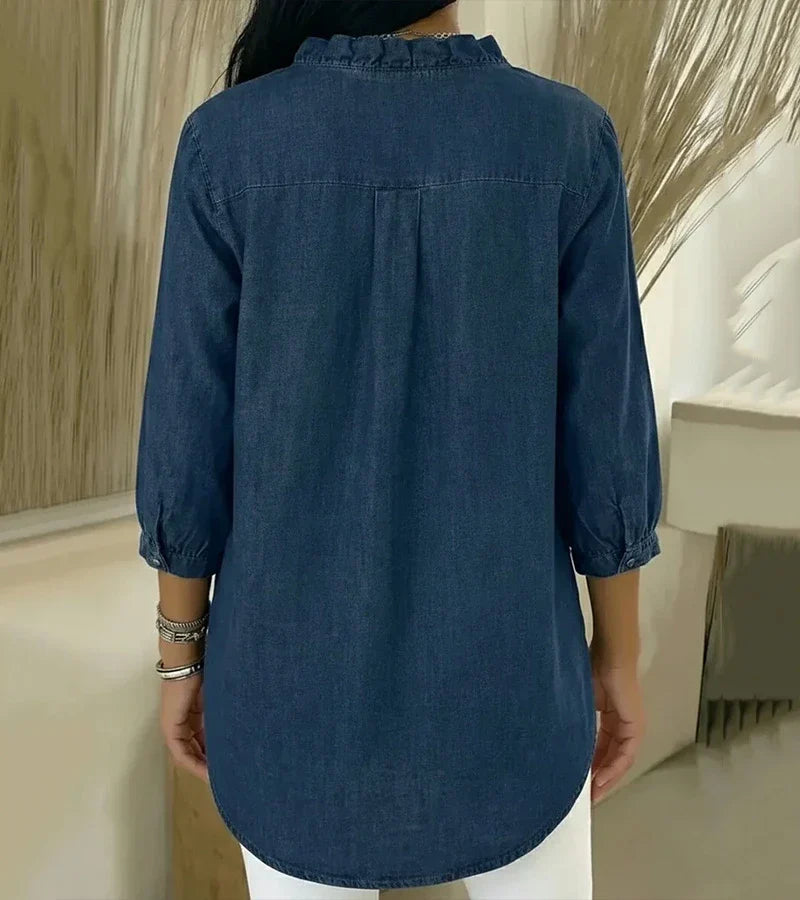 Abigail | Women's Elegant Denim Blouse-The Yellow Prime
