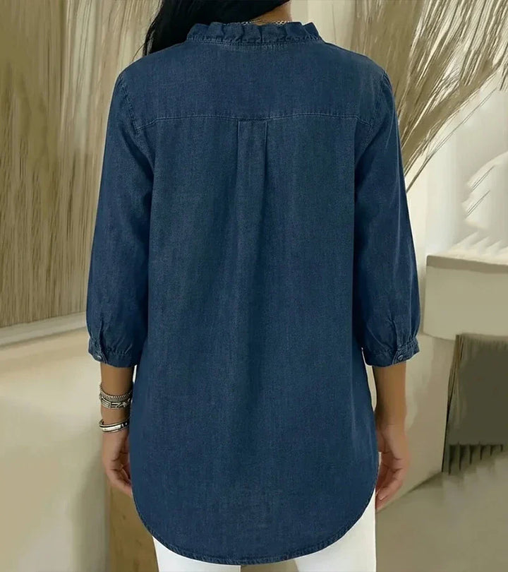 Abigail | Women's Elegant Denim Blouse-The Yellow Prime