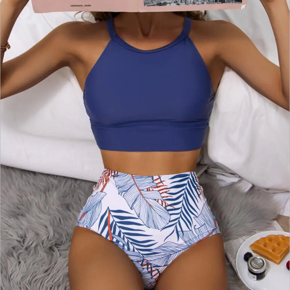 Edith | Women's Elegant Floral Print High Waist Bikini Sets-The Yellow Prime