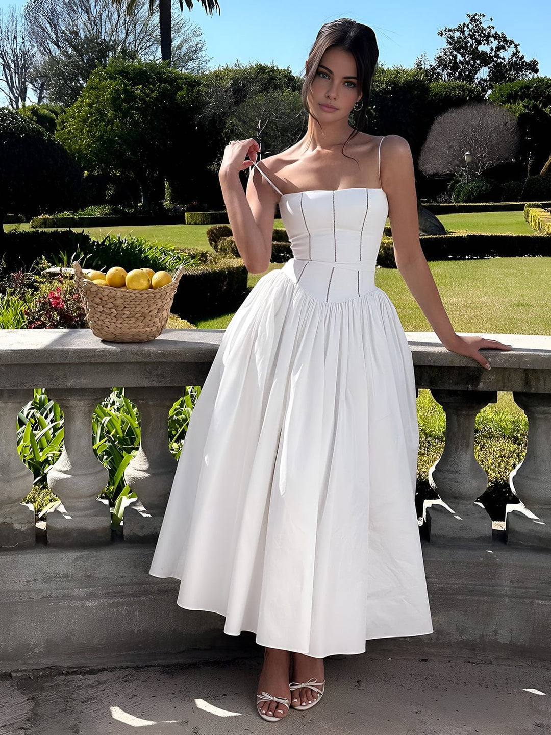 Elaine | Women's Corset Midi Dress for Formal Events-The Yellow Prime