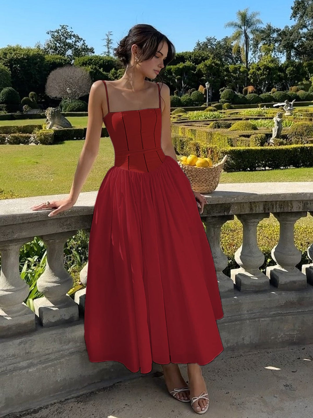 Elaine | Women's Corset Midi Dress for Formal Events-The Yellow Prime