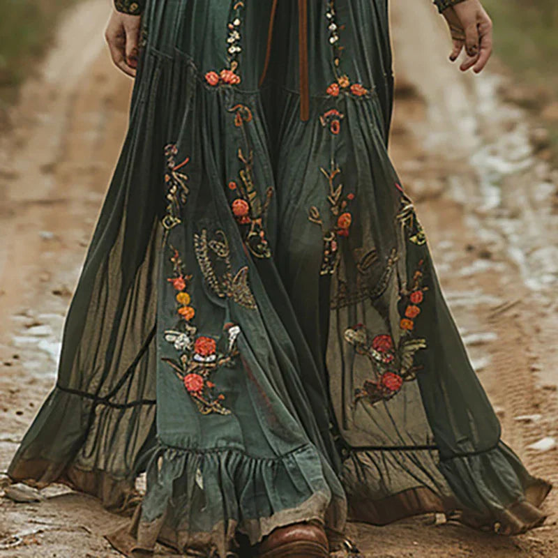 Eleanor | Women's Maxi Dress - Floral Print, Long Sleeve-The Yellow Prime