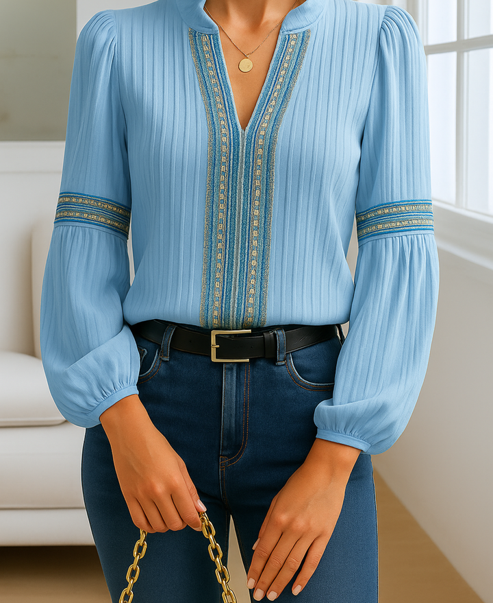 Daniela | Women's Vintage V-Neck Blouse-The Yellow Prime