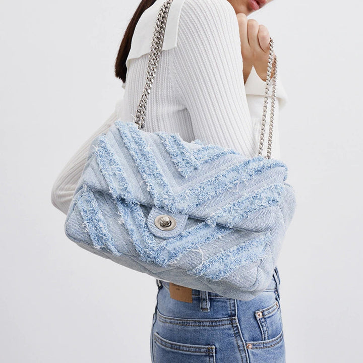 Elegant Light Blue Denim Shoulder Bag for Women-The Yellow Prime