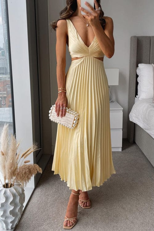 Sophia | Women's Midi Dress with Pleats-The Yellow Prime