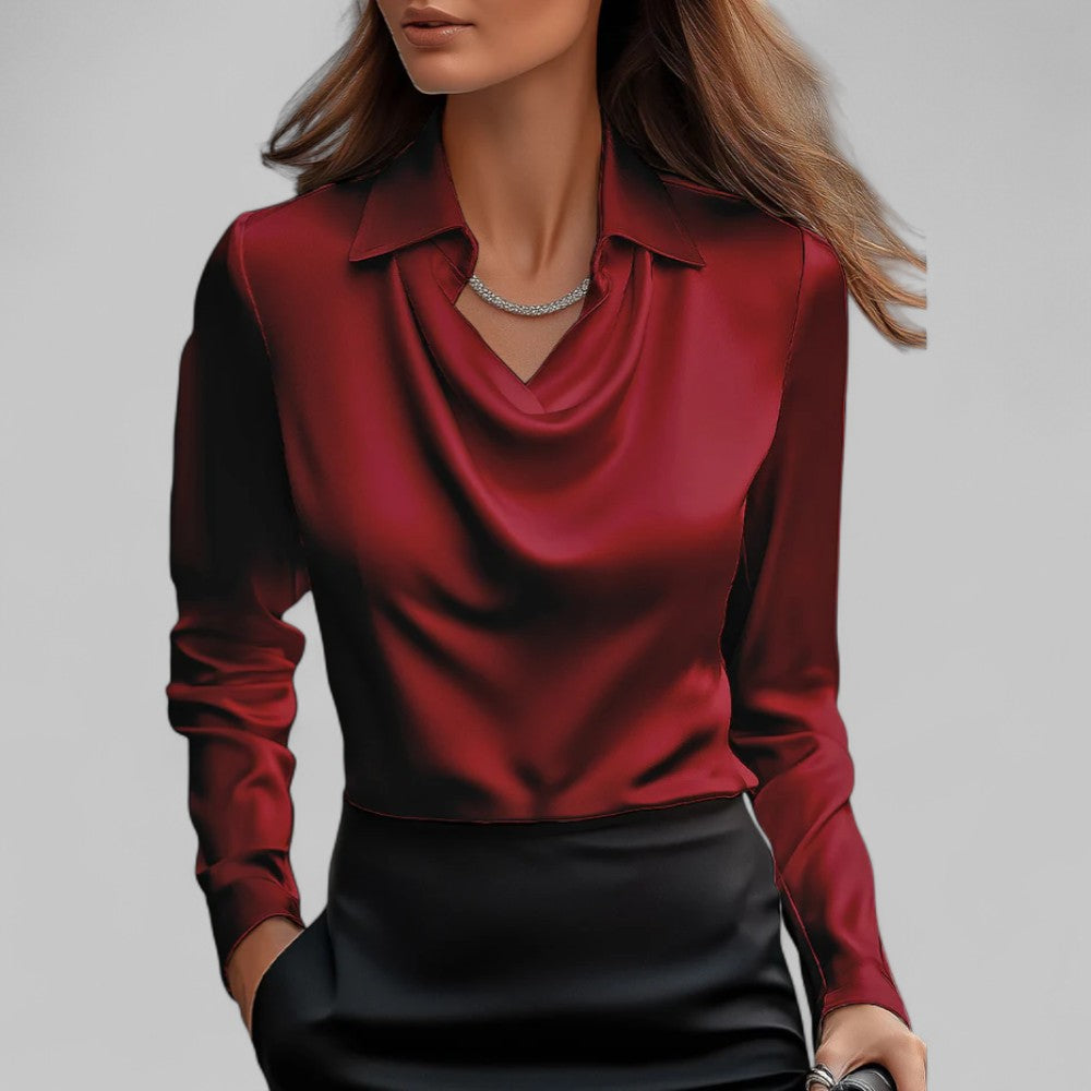 Ashlyn | Women's Long Sleeve Blouse with Draped Neckline-The Yellow Prime