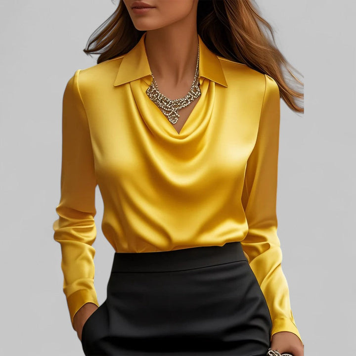 Ashlyn | Women's Long Sleeve Blouse with Draped Neckline-The Yellow Prime
