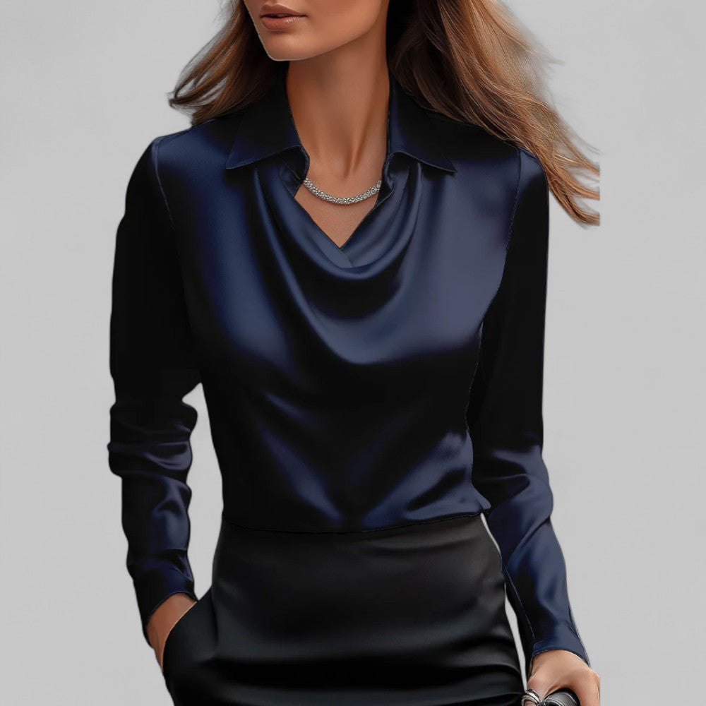 Ashlyn | Women's Long Sleeve Blouse with Draped Neckline-The Yellow Prime