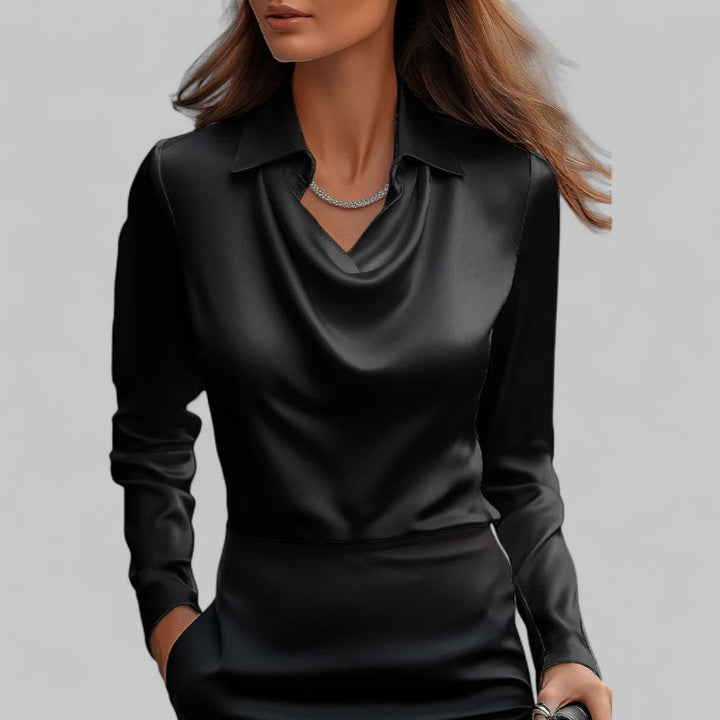 Ashlyn | Women's Long Sleeve Blouse with Draped Neckline-The Yellow Prime