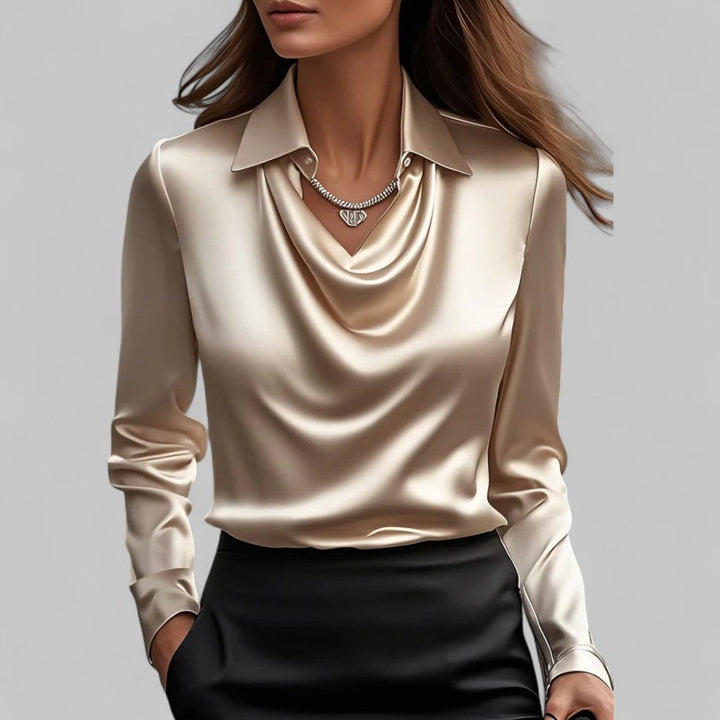 Ashlyn | Women's Long Sleeve Blouse with Draped Neckline-The Yellow Prime