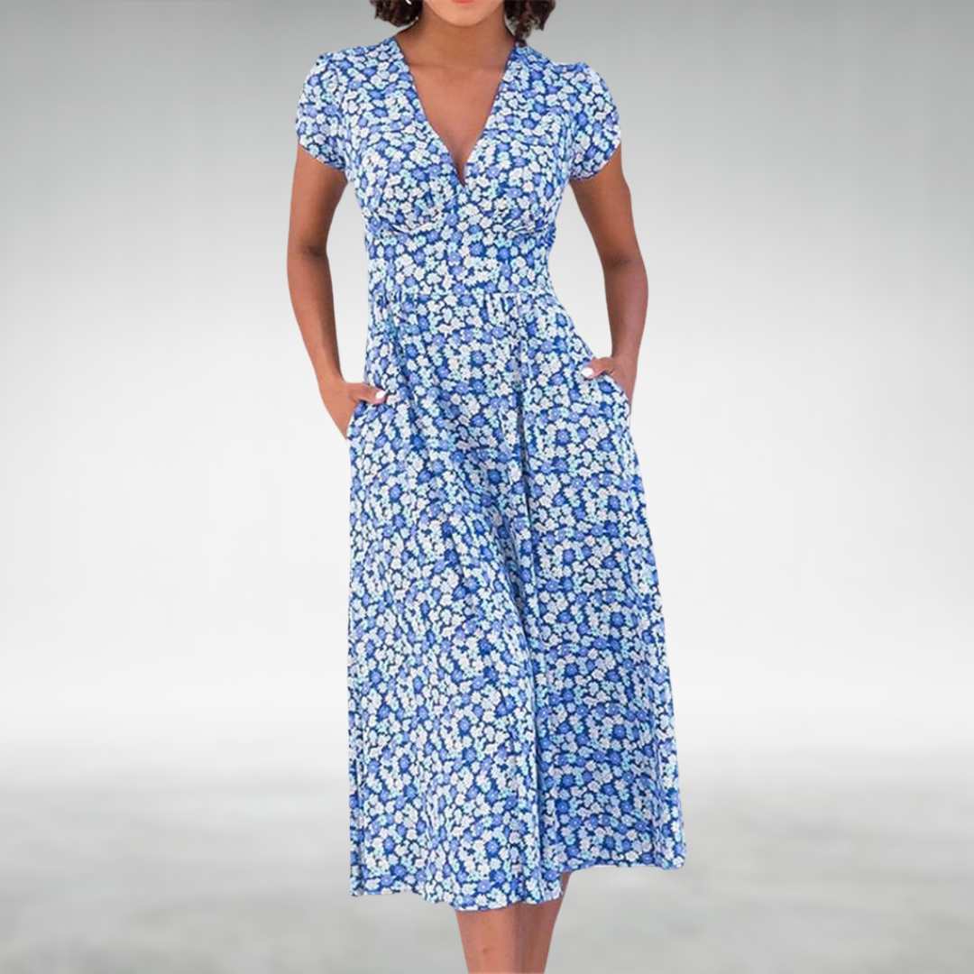 Samantha | Women's Floral Midi Dress - Elegant Summer Style-The Yellow Prime