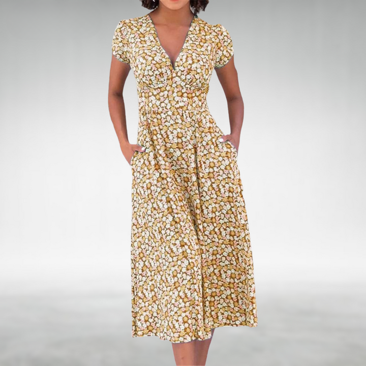 Samantha | Women's Floral Midi Dress - Elegant Summer Style-The Yellow Prime