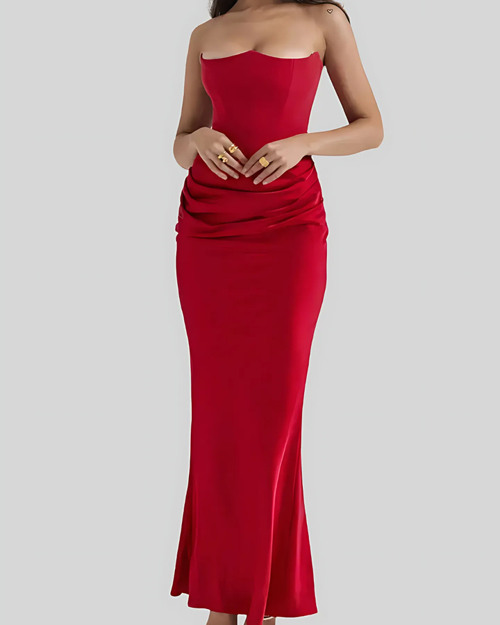 Elisabetta | Women's Draped Maxi Dress for Wedding Guests-The Yellow Prime