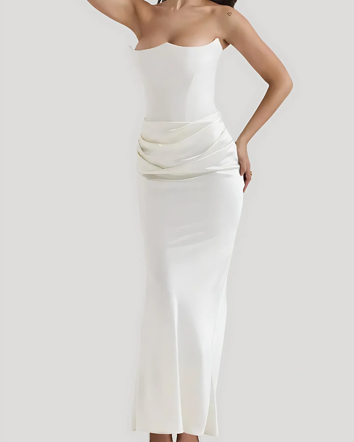 Elisabetta | Women's Draped Maxi Dress for Wedding Guests-The Yellow Prime