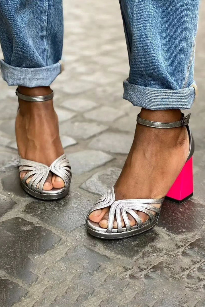 Ella | Women's Block Heel Ankle Strap Sandals-The Yellow Prime