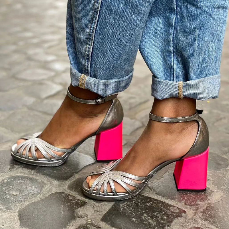 Ella | Women's Block Heel Ankle Strap Sandals-The Yellow Prime