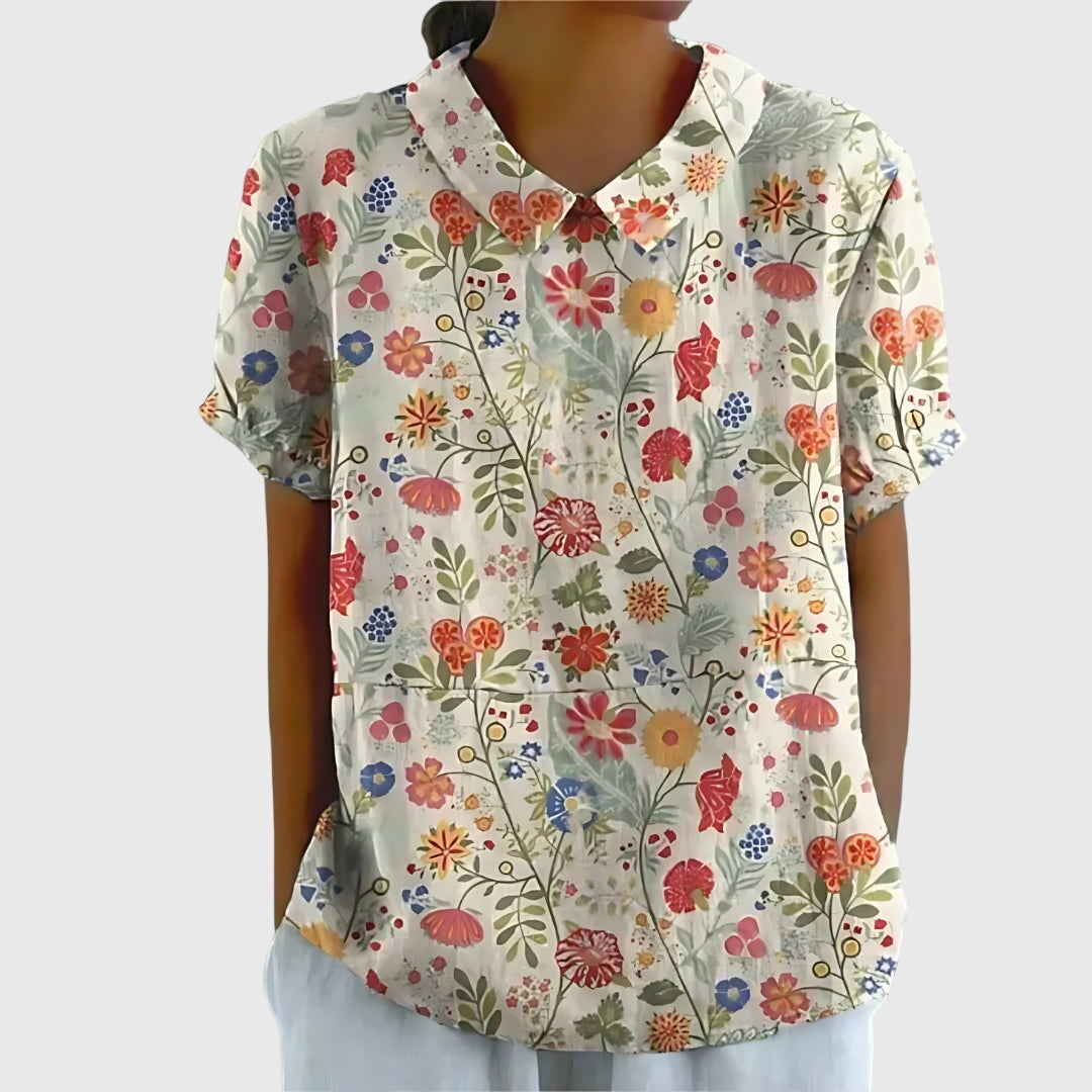 Ella | Women's Short Sleeve Floral Collar Blouse-The Yellow Prime