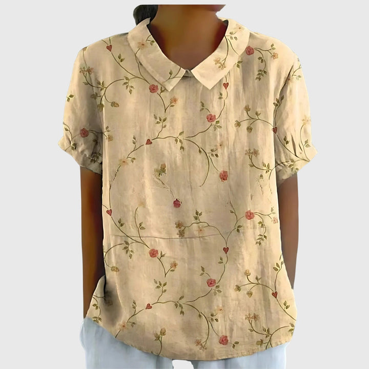 Ella | Women's Short Sleeve Floral Collar Blouse-The Yellow Prime