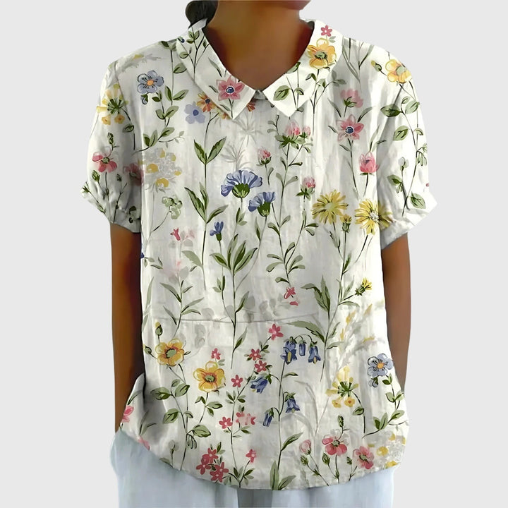 Ella | Women's Short Sleeve Floral Collar Blouse-The Yellow Prime