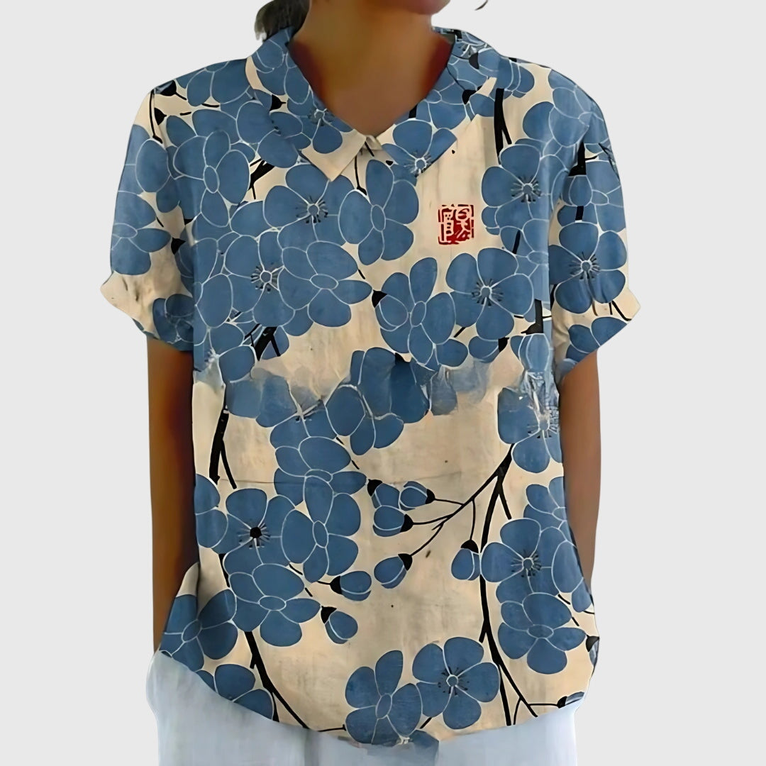 Ella | Women's Short Sleeve Floral Collar Blouse-The Yellow Prime