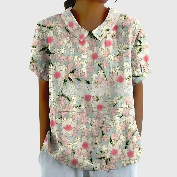 Ella | Women's Short Sleeve Floral Collar Blouse-The Yellow Prime