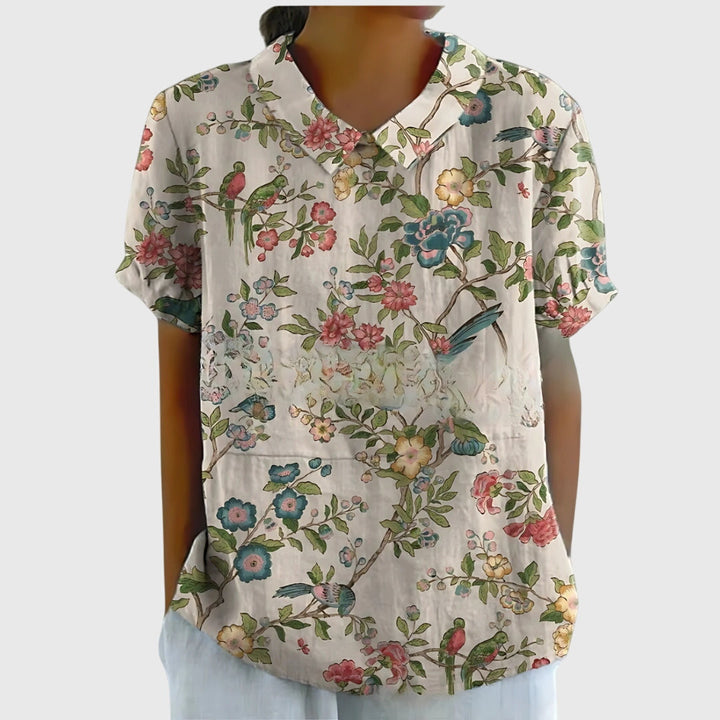 Ella | Women's Short Sleeve Floral Collar Blouse-The Yellow Prime