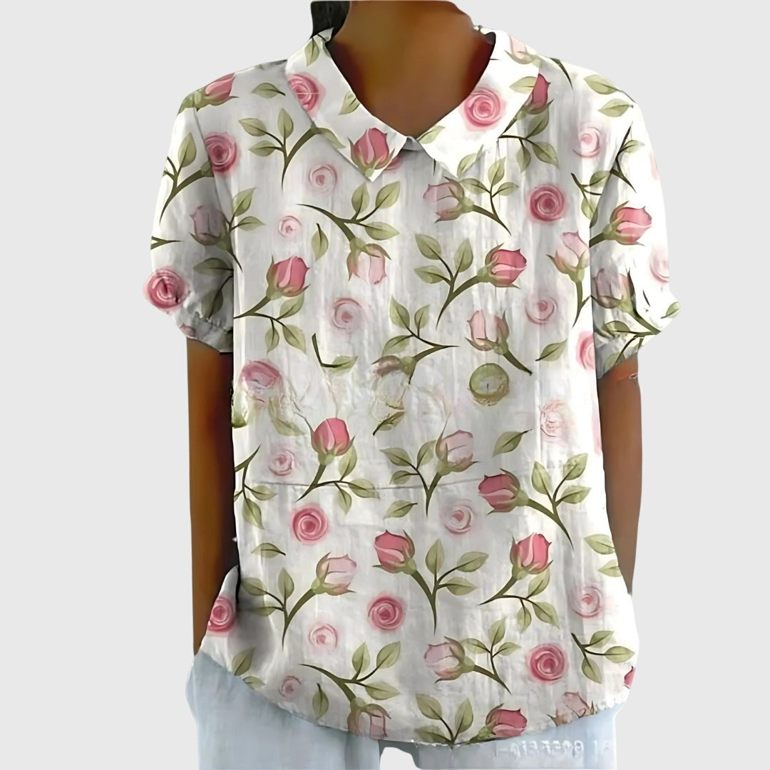 Ella | Women's Short Sleeve Floral Collar Blouse-The Yellow Prime