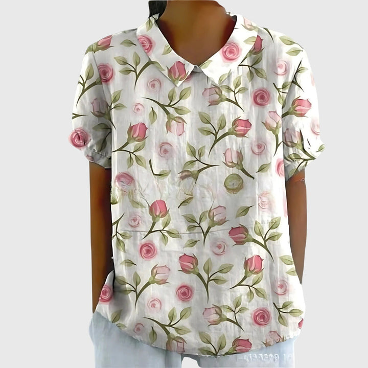 Ella | Women's Short Sleeve Floral Collar Blouse-The Yellow Prime