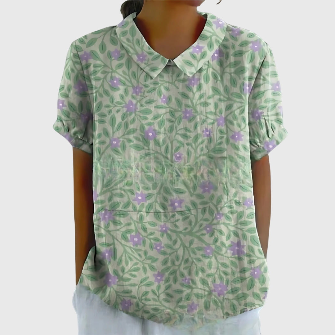 Ella | Women's Short Sleeve Floral Collar Blouse-The Yellow Prime