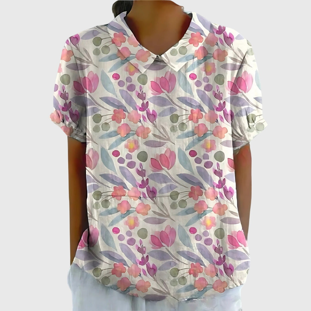 Ella | Women's Short Sleeve Floral Collar Blouse-The Yellow Prime