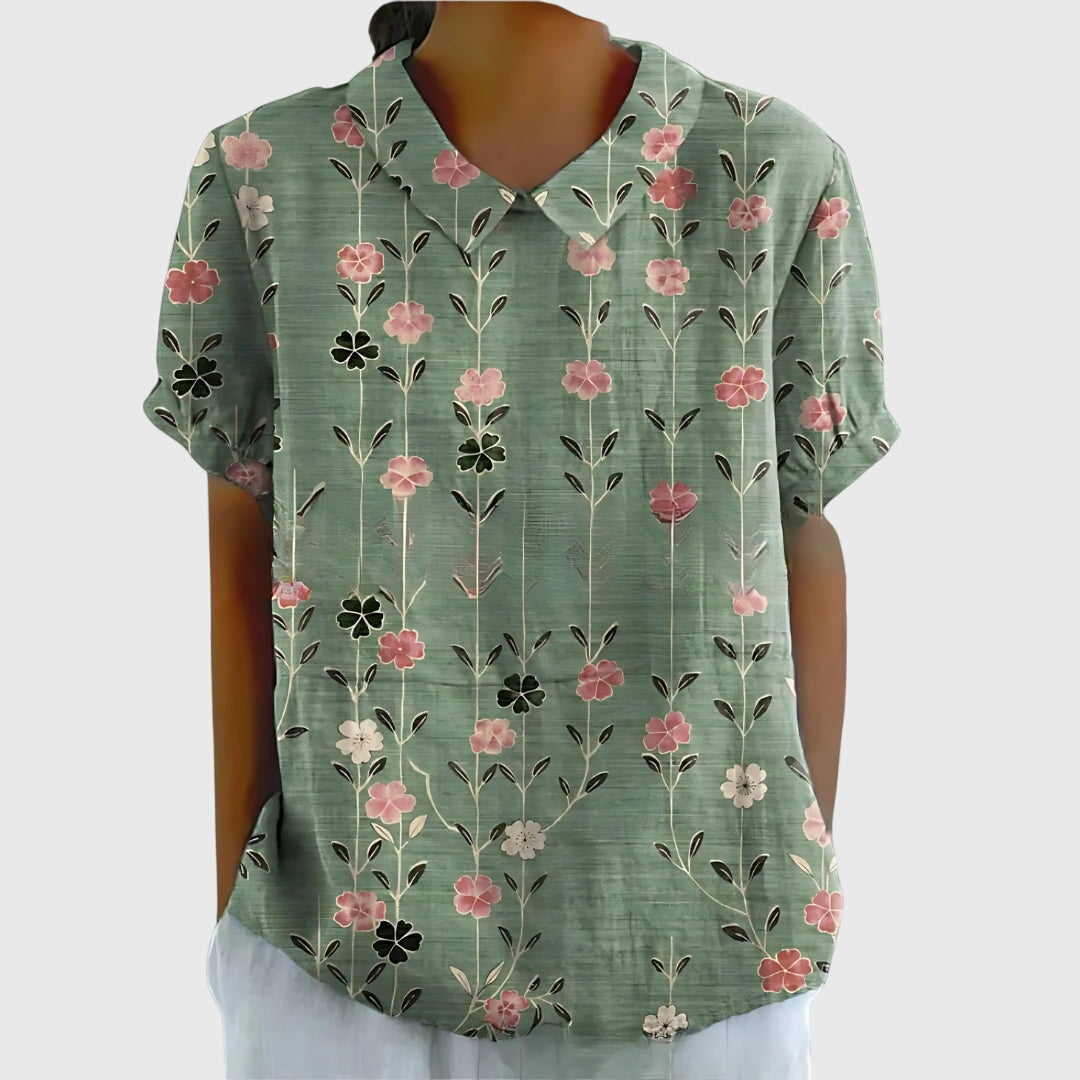 Ella | Women's Short Sleeve Floral Collar Blouse-The Yellow Prime