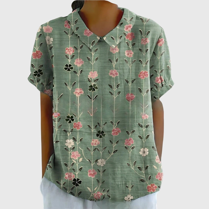Ella | Women's Short Sleeve Floral Collar Blouse-The Yellow Prime