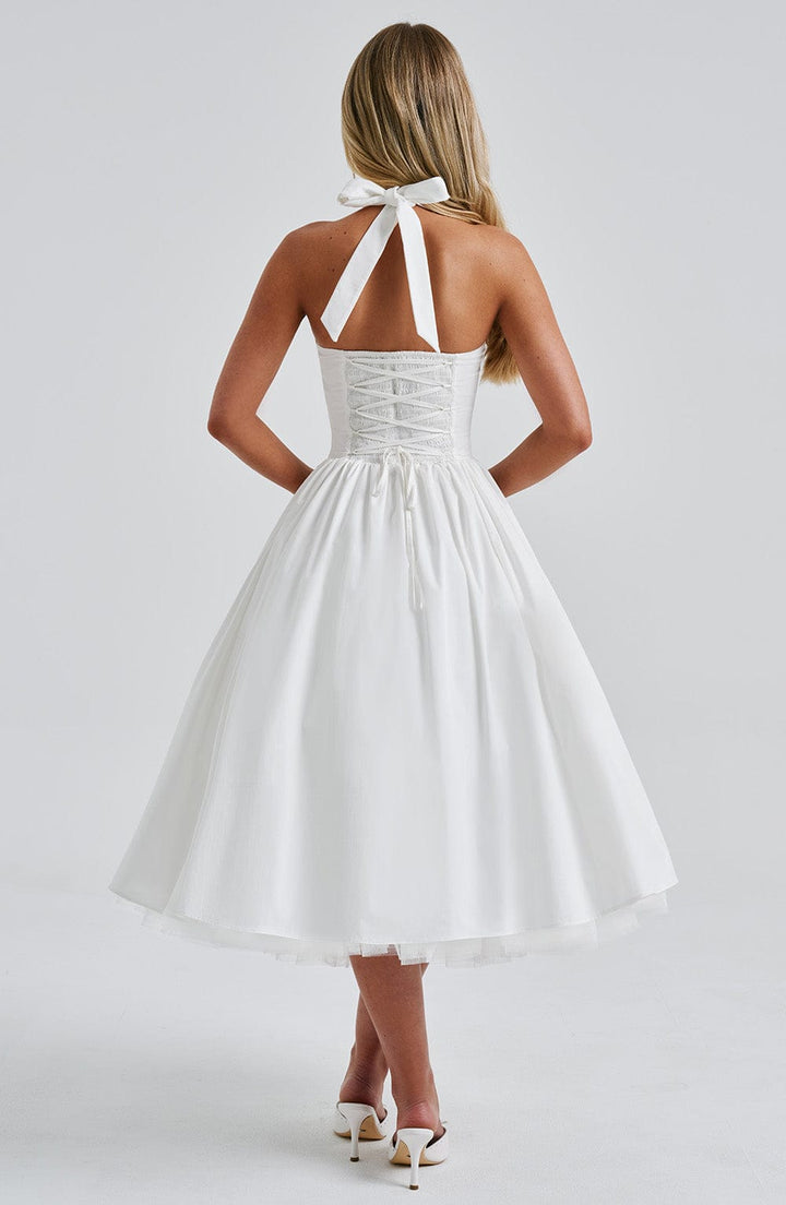 Teresa | Women's Chic Halter Midi Dress for Wedding Guests-The Yellow Prime