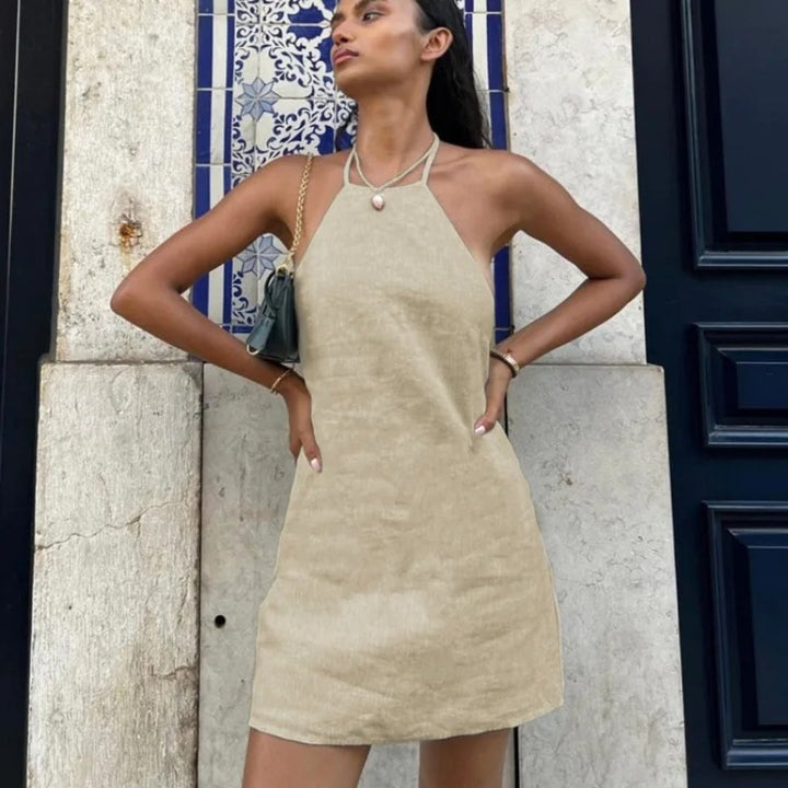 Jane | Women's Lightweight Halterneck Mini Beach Dress-The Yellow Prime