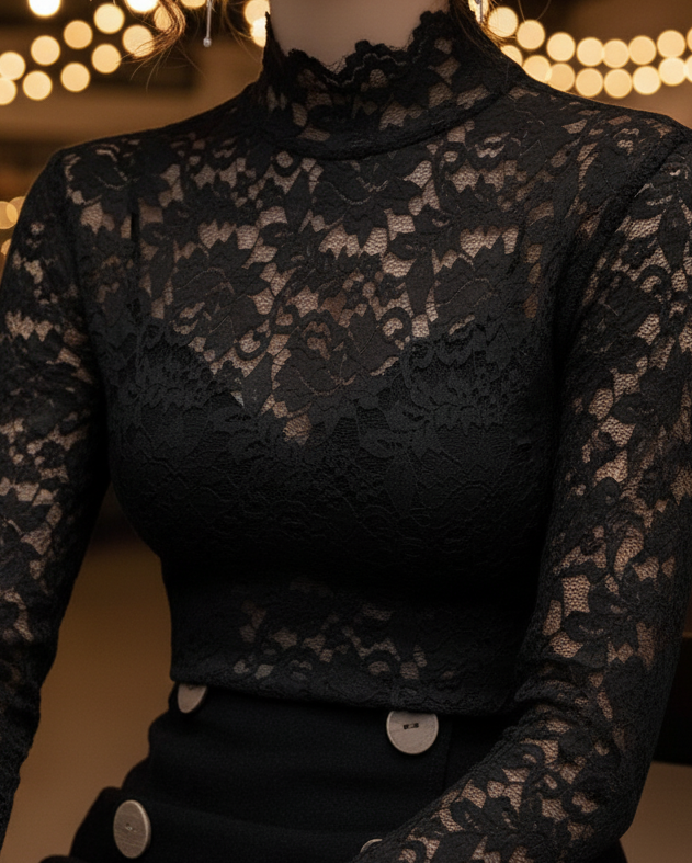 Emily | Women's Lace High-Neck Blouse-The Yellow Prime