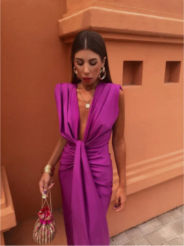 Sandra | Women's Pleated Maxi Dress with Long Sleeves-The Yellow Prime