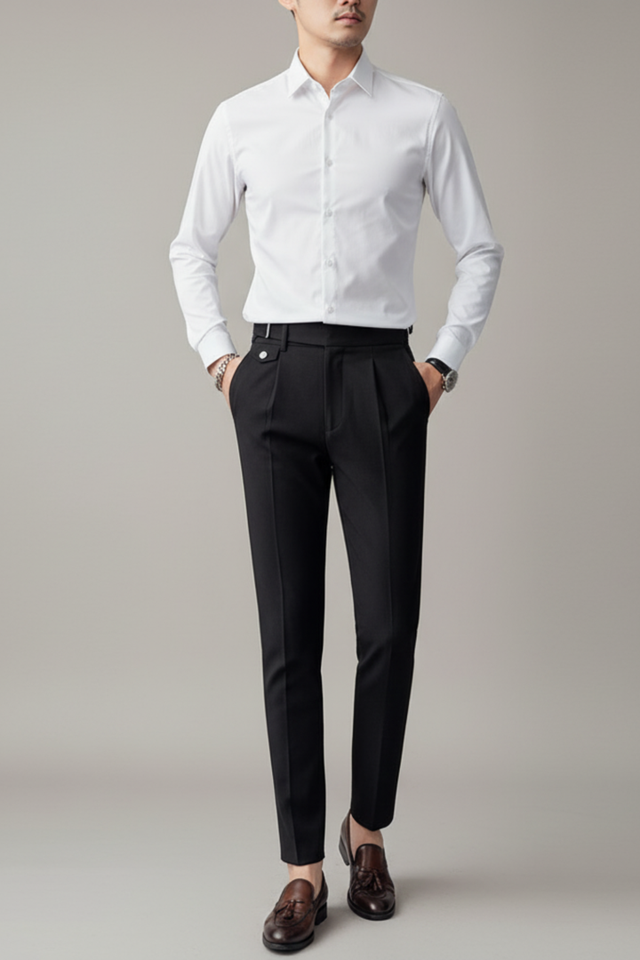 Elliot | Men's Slim Fit Pleated Casual Trousers-The Yellow Prime